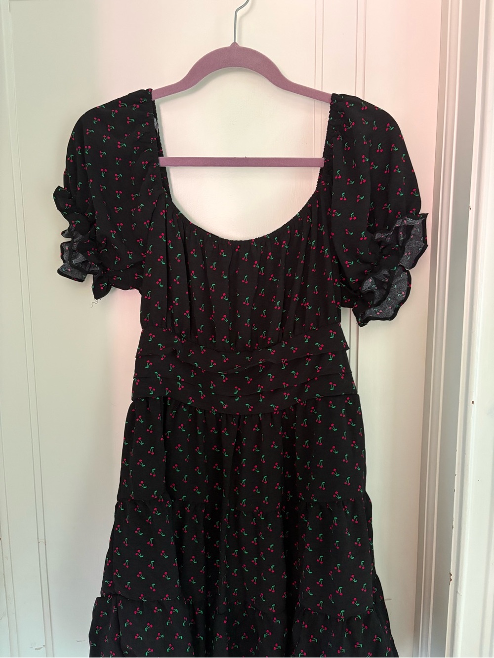 Liberty Love Black Cherry-Print Puff Sleeve Mini Cottagecore Dress